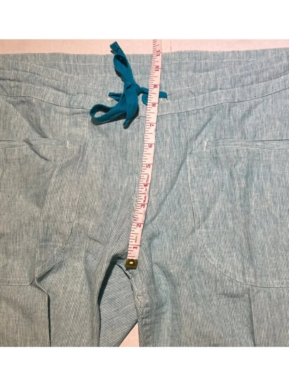Freedom Trail by Kyodan womens L blue stripe linen cotton pants flat front mid